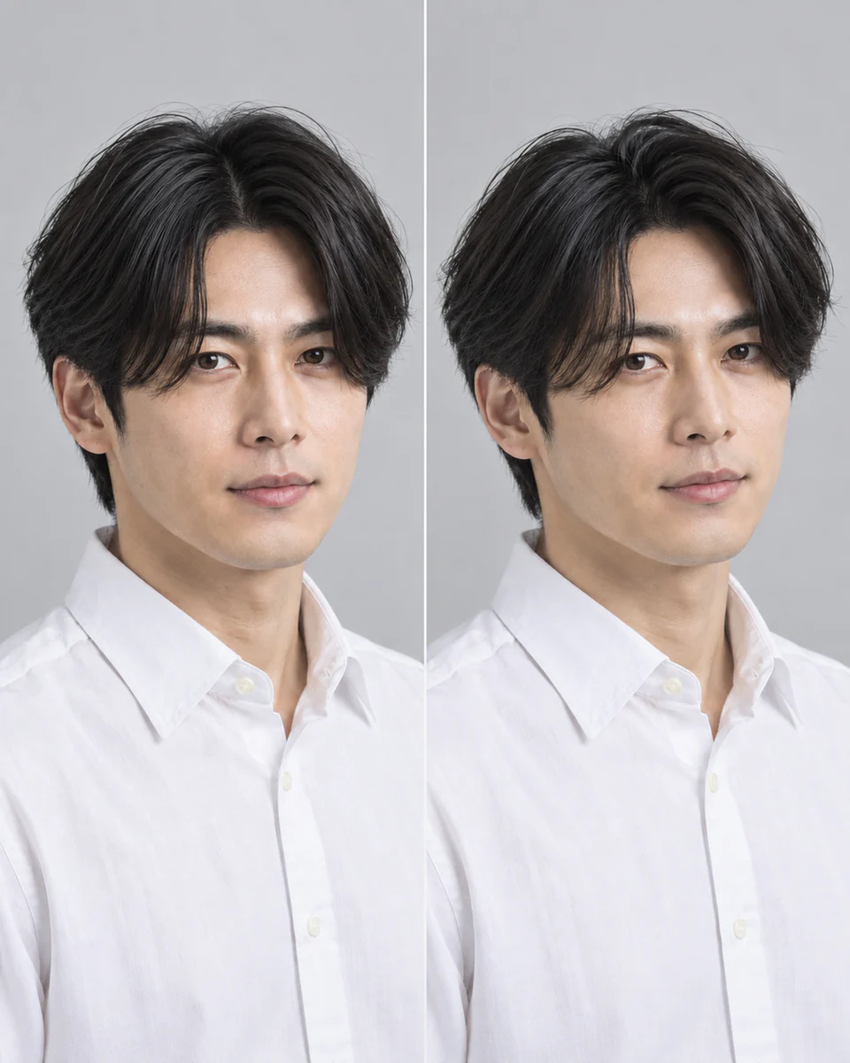 同じ人物の、5:5に分けた左側と、6:4に分けた右側の比較イメージ