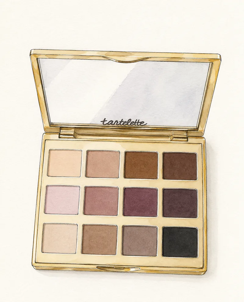 tartelette マットパレットの12色とケースを描いた商品イラスト